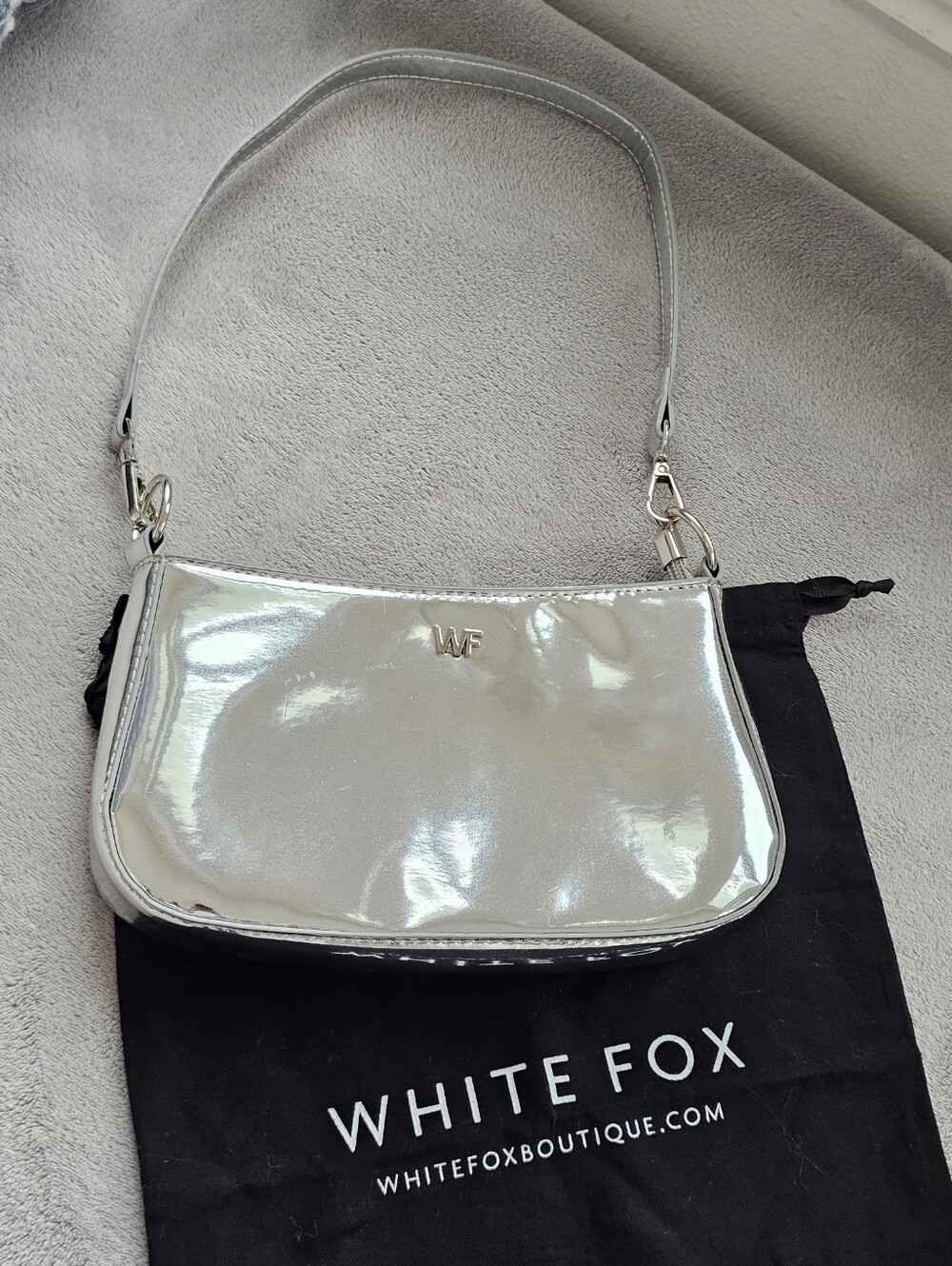 White Fox Silver Metallic Shoulder Bag